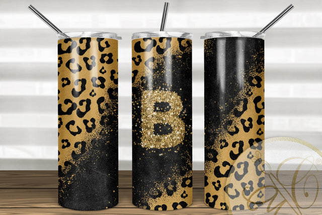 Letter B Leopard and Glitter 20oz Skinny Tumbler Sublimation | Natural Leopard Sublimation Marlene Campos 