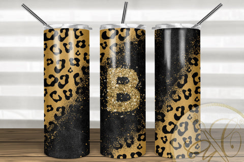 Letter B Leopard and Glitter 20oz Skinny Tumbler Sublimation | Natural Leopard Sublimation Marlene Campos 