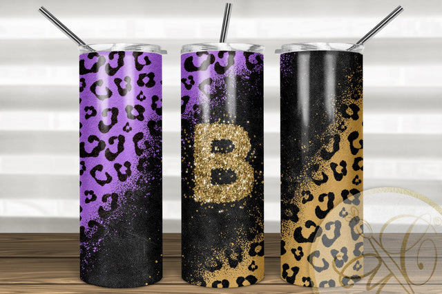 Letter B Leopard and Glitter 20oz Skinny Tumbler Sublimation | Purple Sublimation Marlene Campos 