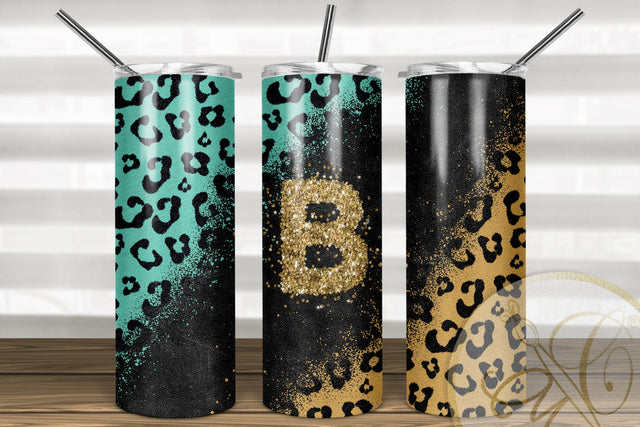 Letter B Leopard and Glitter 20oz Skinny Tumbler Sublimation |Turquoise Sublimation Marlene Campos 
