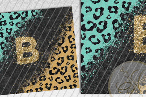 Letter B Leopard and Glitter 20oz Skinny Tumbler Sublimation |Turquoise Sublimation Marlene Campos 