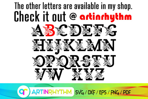 letter b svg, floral alphabet svg SVG Artinrhythm shop 