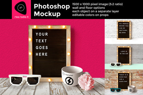 Letter Board and Mug Layered PSD Photoshop Product Mockup Mock Up Photo Risa Rocks It 