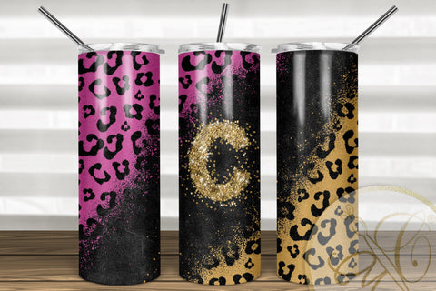 Letter “C” Leopard and Glitter 20oz Skinny Tumbler Sublimation | Hot Pink Sublimation Marlene Campos 