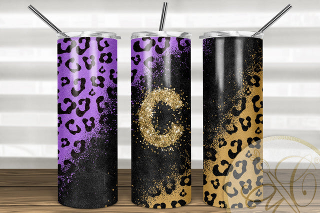 Letter “C” Leopard and Glitter 20oz Skinny Tumbler Sublimation | Purple Sublimation Marlene Campos 