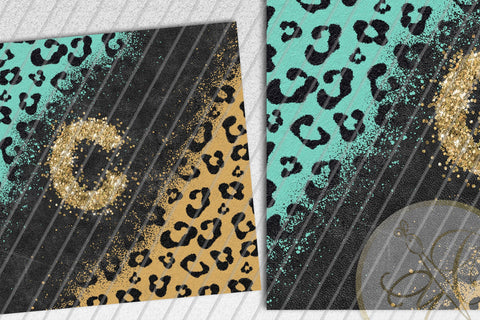 Letter “C” Leopard and Glitter 20oz Skinny Tumbler Sublimation | Turquoise Sublimation Marlene Campos 