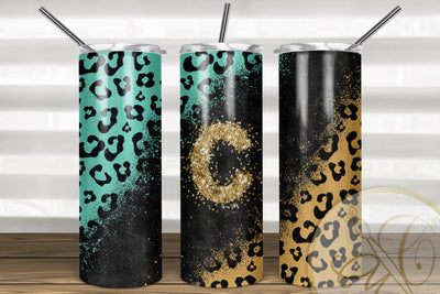 Letter “C” Leopard and Glitter 20oz Skinny Tumbler Sublimation | Turquoise Sublimation Marlene Campos 
