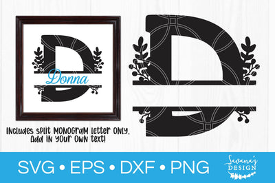 Letter D Floral Split Monogram SVG SVG SavanasDesign 
