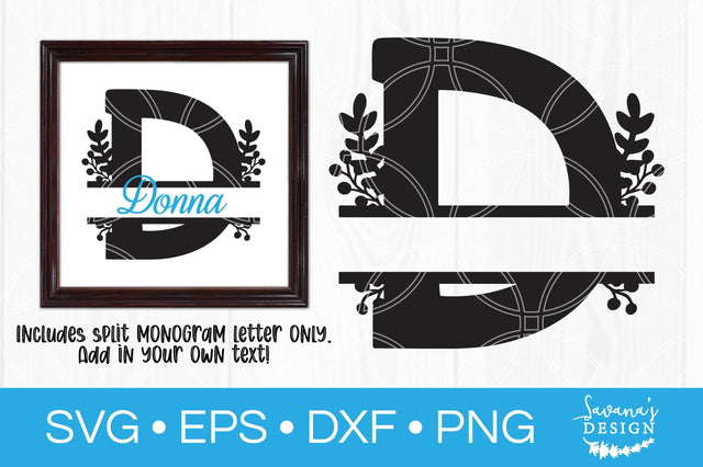 Letter D Floral Split Monogram SVG SVG SavanasDesign 