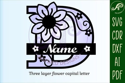 Letter D Flower Layer Monogram SVG File SVG APInspireddesigns 