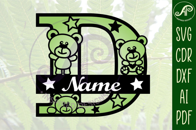 Letter D Teddy Bear Monogram SVG file SVG APInspireddesigns 