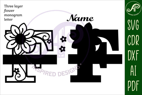 Letter F Flower Layer Monogram SVG File SVG APInspireddesigns 