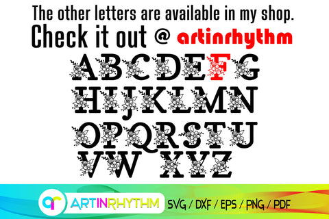 letter f svg, floral alphabet svg SVG Artinrhythm shop 