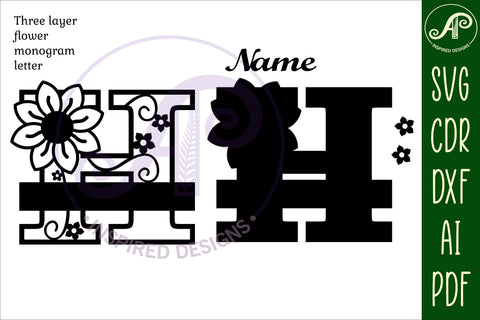 Letter H Flower Layer Monogram SVG File SVG APInspireddesigns 