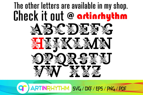 letter h svg, floral alphabet svg SVG Artinrhythm shop 