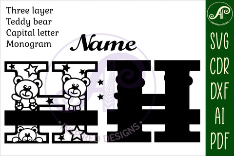 Letter H Teddy Bear Monogram SVG file SVG APInspireddesigns 