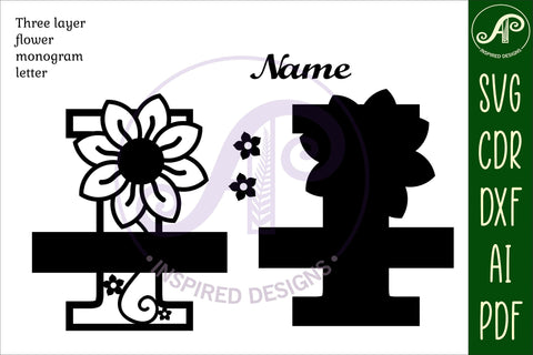 Letter I Flower Layer Monogram SVG File SVG APInspireddesigns 