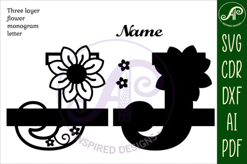 Letter J Flower Layer Monogram SVG File SVG APInspireddesigns 