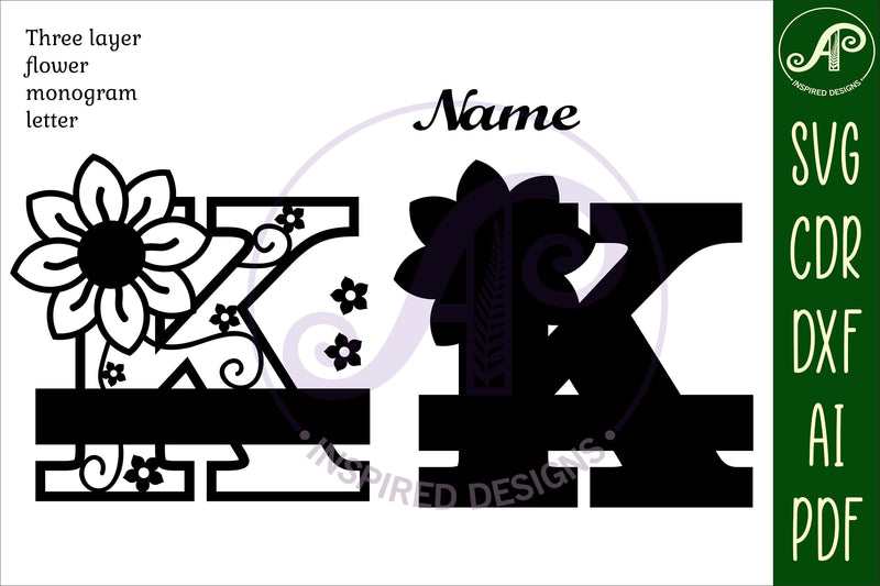 Letter K Flower Layer Monogram SVG File - So Fontsy