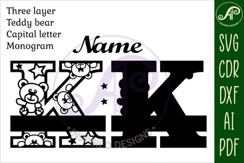 Letter K Teddy Bear Monogram SVG file SVG APInspireddesigns 