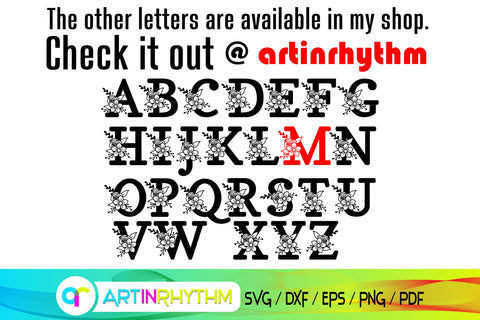 letter m svg, floral alphabet svg SVG Artinrhythm shop 