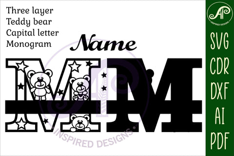 Letter M Teddy Bear Monogram SVG file SVG APInspireddesigns 