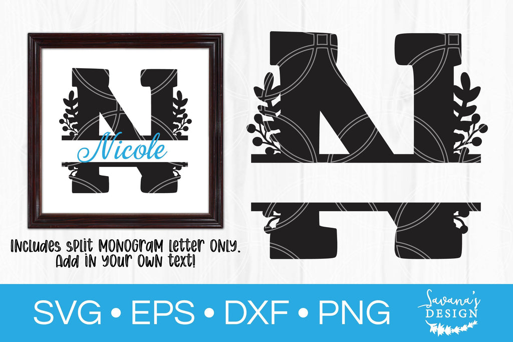 Letter N Floral Split Monogram SVG - So Fontsy