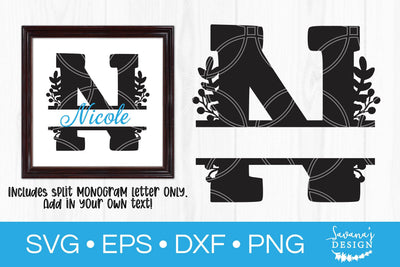 Letter N Floral Split Monogram SVG SVG SavanasDesign 