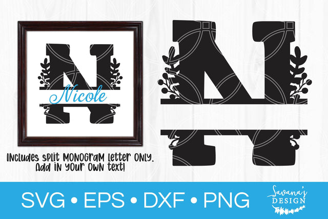 Letter N Floral Split Monogram SVG SVG SavanasDesign 