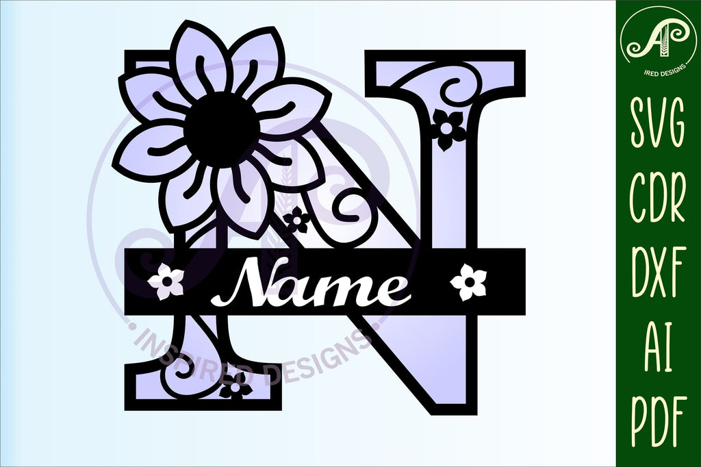 Monogram N Pattern Letter N Flower Layer Monogram SVG File - So Fontsy