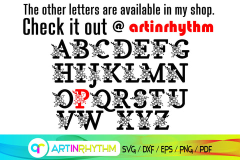 letter p svg, floral alphabet svg SVG Artinrhythm shop 