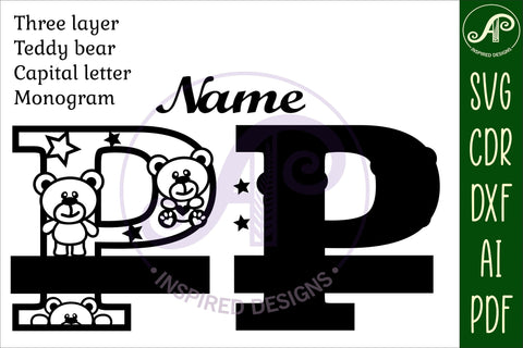 Letter P Teddy Bear Monogram SVG file SVG APInspireddesigns 