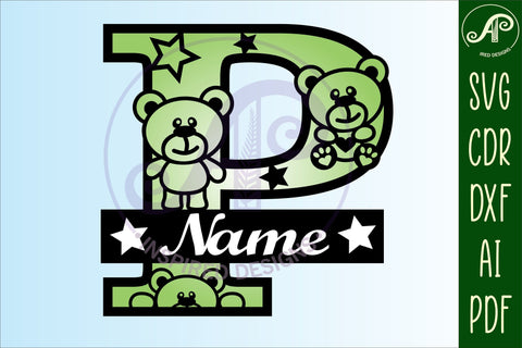 Letter P Teddy Bear Monogram SVG file SVG APInspireddesigns 