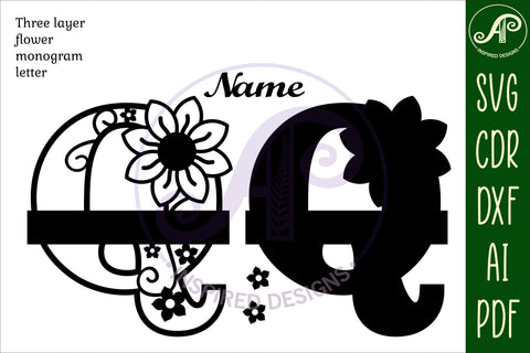 Letter Q Flower Layer Monogram SVG File SVG APInspireddesigns 