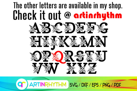letter q svg, floral alphabet svg SVG Artinrhythm shop 