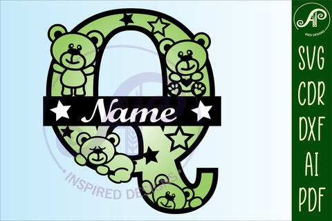 Letter Q Teddy Bear Monogram SVG file SVG APInspireddesigns 