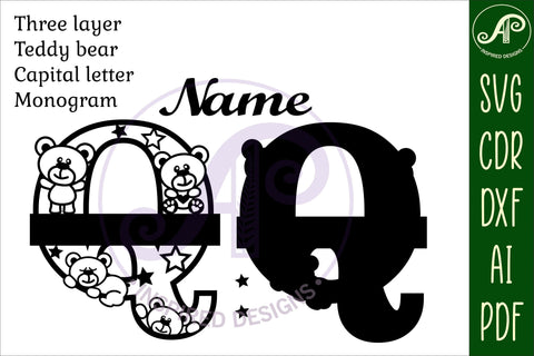 Letter Q Teddy Bear Monogram SVG file SVG APInspireddesigns 