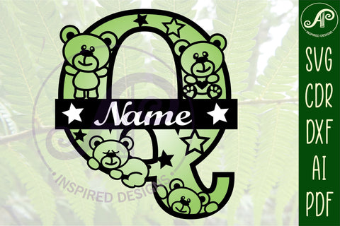 Letter Q Teddy Bear Monogram SVG file SVG APInspireddesigns 
