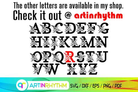 letter r svg, floral alphabet svg SVG Artinrhythm shop 