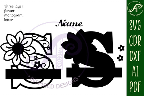 Letter S Flower Layer Monogram SVG File SVG APInspireddesigns 