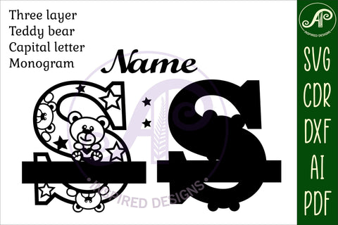 Letter S Teddy Bear Monogram SVG file SVG APInspireddesigns 