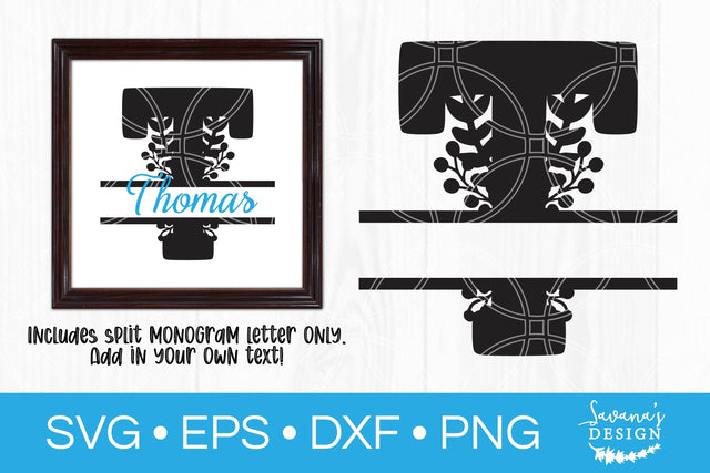 Letter T Floral Split Monogram SVG SVG SavanasDesign 