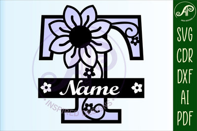 Letter T Flower Layer Monogram SVG File SVG APInspireddesigns 