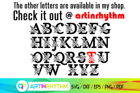 letter T svg, floral alphabet svg SVG Artinrhythm shop 