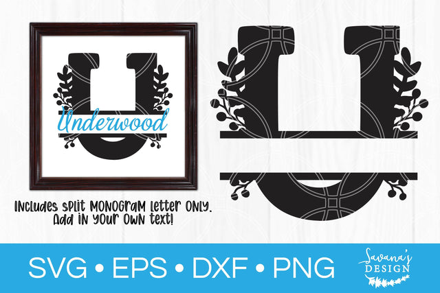 Letter U Floral Split Monogram SVG SVG SavanasDesign 