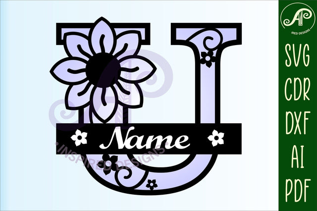 Letter U Flower Layer Monogram SVG File SVG APInspireddesigns 