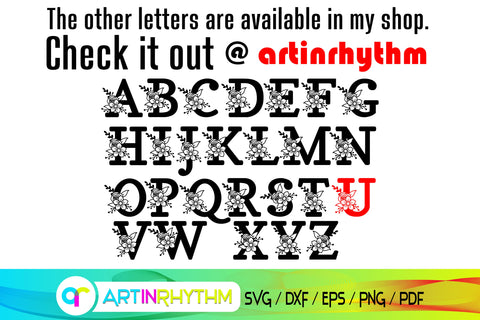 letter u svg, floral alphabet svg SVG Artinrhythm shop 