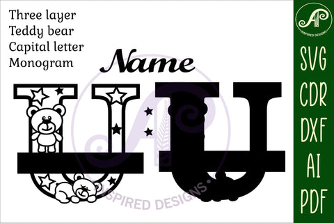 Letter U Teddy Bear Monogram SVG file SVG APInspireddesigns 