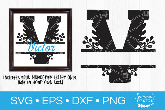 Letter V Floral Split Monogram SVG SVG SavanasDesign 