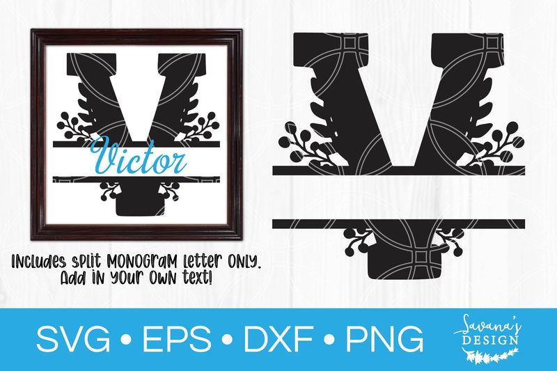 Letter V Floral Split Monogram SVG SVG SavanasDesign 